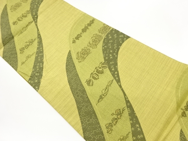 JAPANESE FUKURO OBI / WOVEN CRAB & WAVY STRIPE